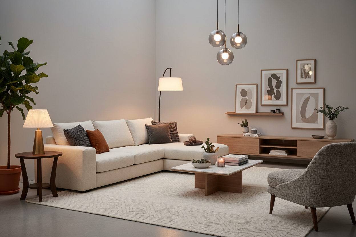 generate a room with good decoration and beautiful lamps